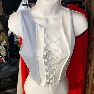 SHEIN Blue and White Lace-Up Tunic Top